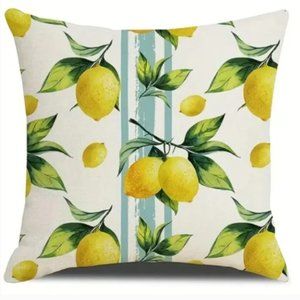 NEW LINEN BLEND FLORAL FARMHOUSE LEMONS DECORATIVE HOME DECOR PILLOW COVER 17.7"